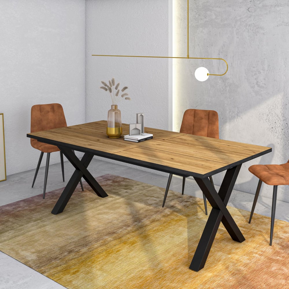 Skraut home Esstisch Holzeffekt 194x90x74cm Eiche und Schwarz style industrial Beige Spanplatte