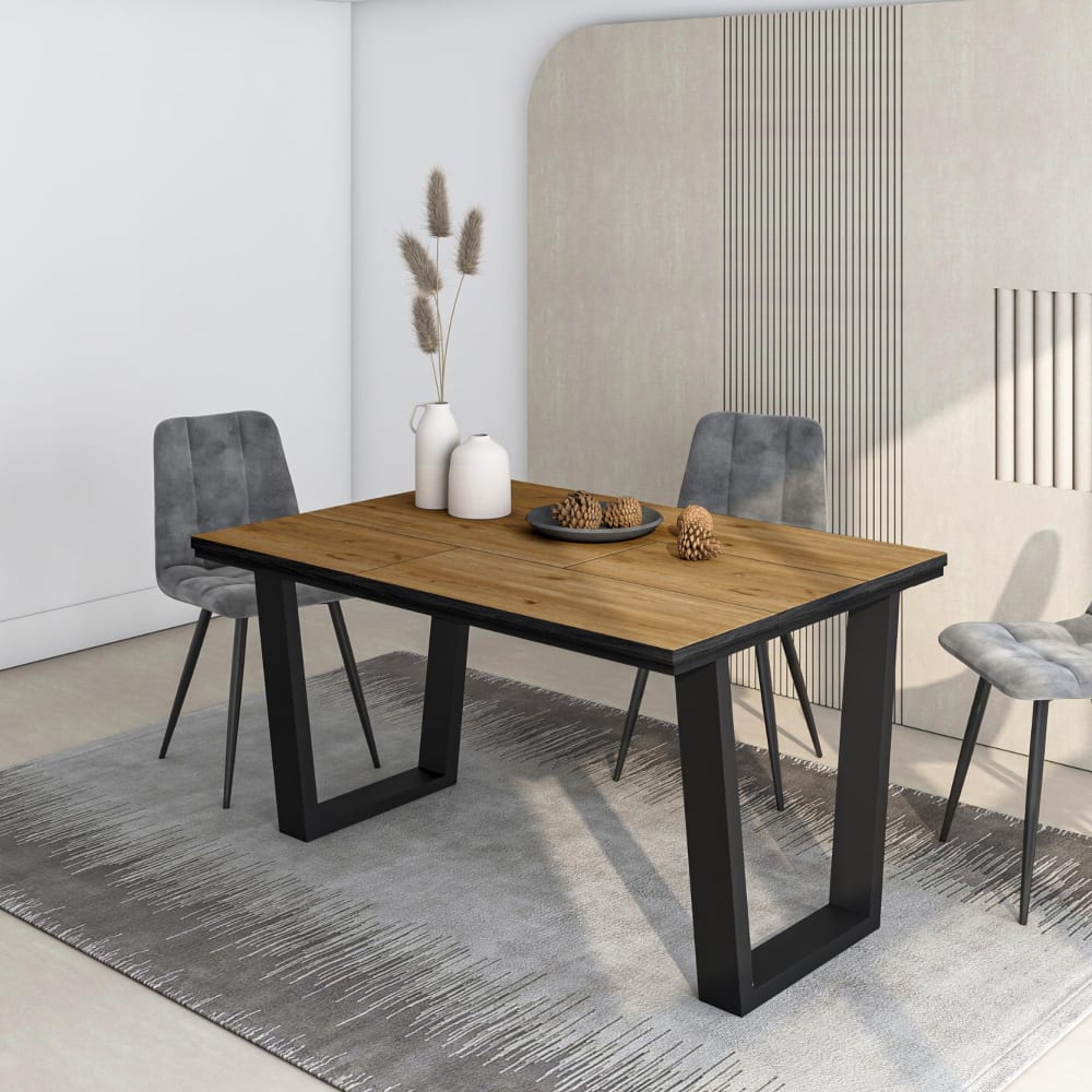 Skraut home Esstisch Holzeffekt 140x90x74cm Eiche und Schwarz style industrial Beige Spanplatte