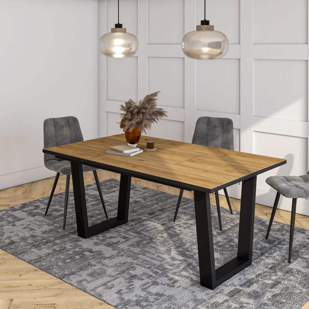 Skraut home Esstisch Holzeffekt 167x90x74cm Eiche und Schwarz style industrial Beige Spanplatte