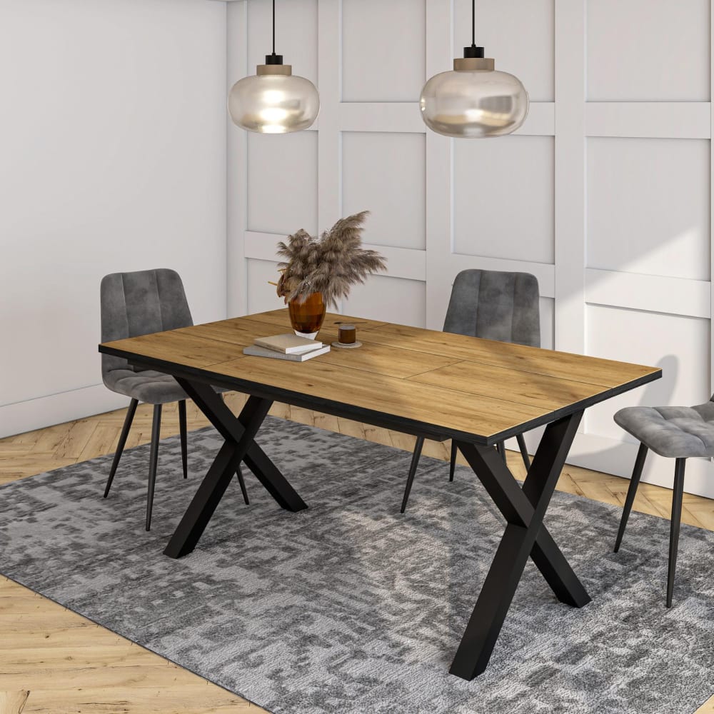 Skraut home Esstisch Holzeffekt 167x90x74cm Eiche und Schwarz style industrial Beige Spanplatte