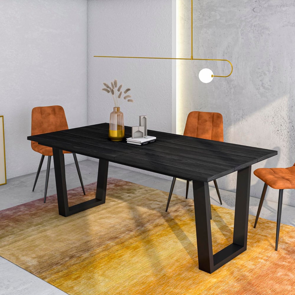 Skraut home Esstisch Holzeffekt 194x90x74cm Schwarz style industrial Schwarz Spanplatte