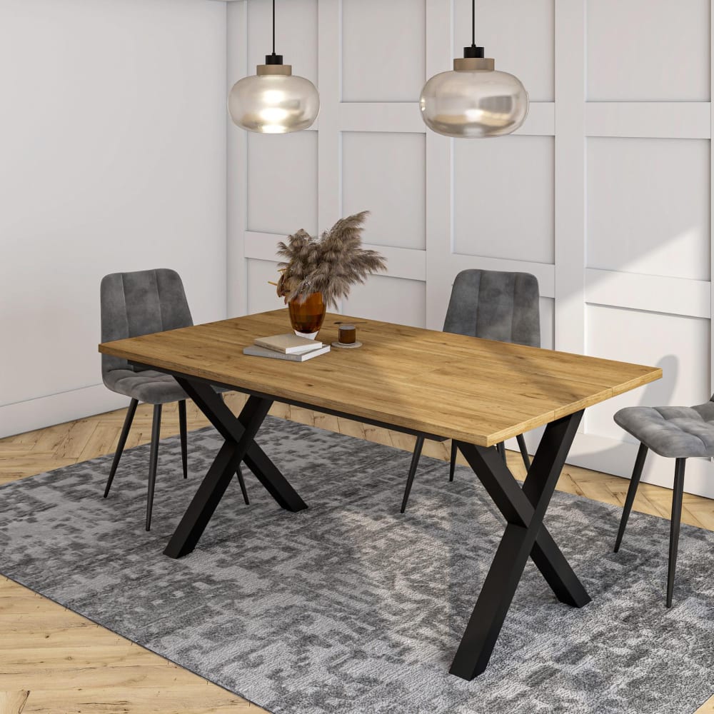 Skraut home Esstisch Holzeffekt 167x90x74cm Eiche style modern Beige Spanplatte