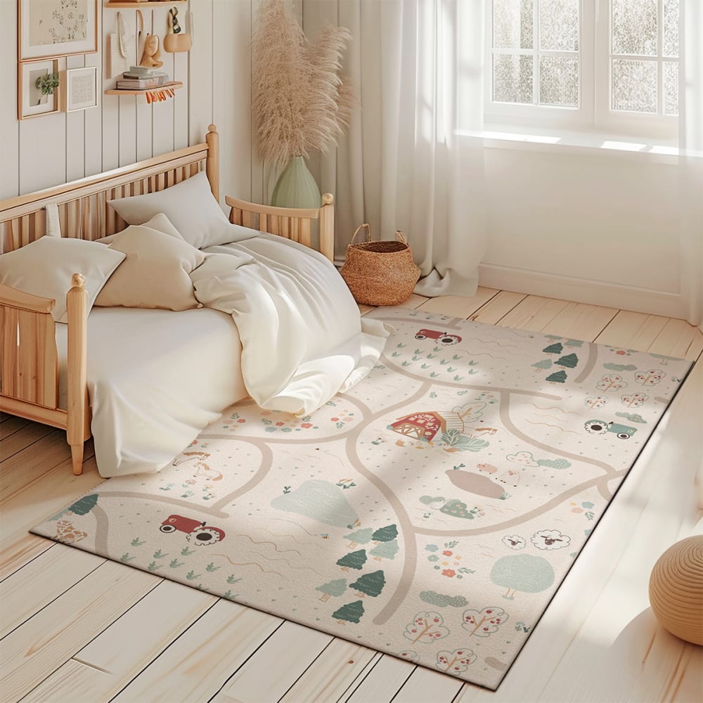 Kinderteppiche Bauernhofkarte mehrfarbig 85x130cm - Maisons Du