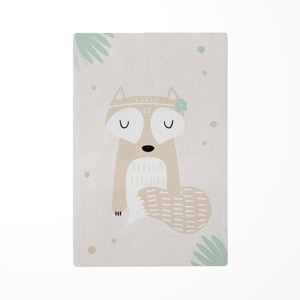 Tapis de jeu enfant animaux forêt renard vert 85x130cm