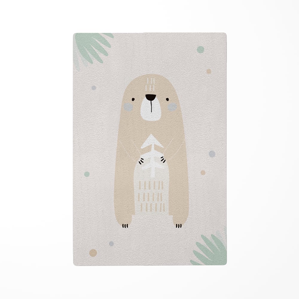 Tapis de jeu enfant  animaux forêt ours vert 85x130cm