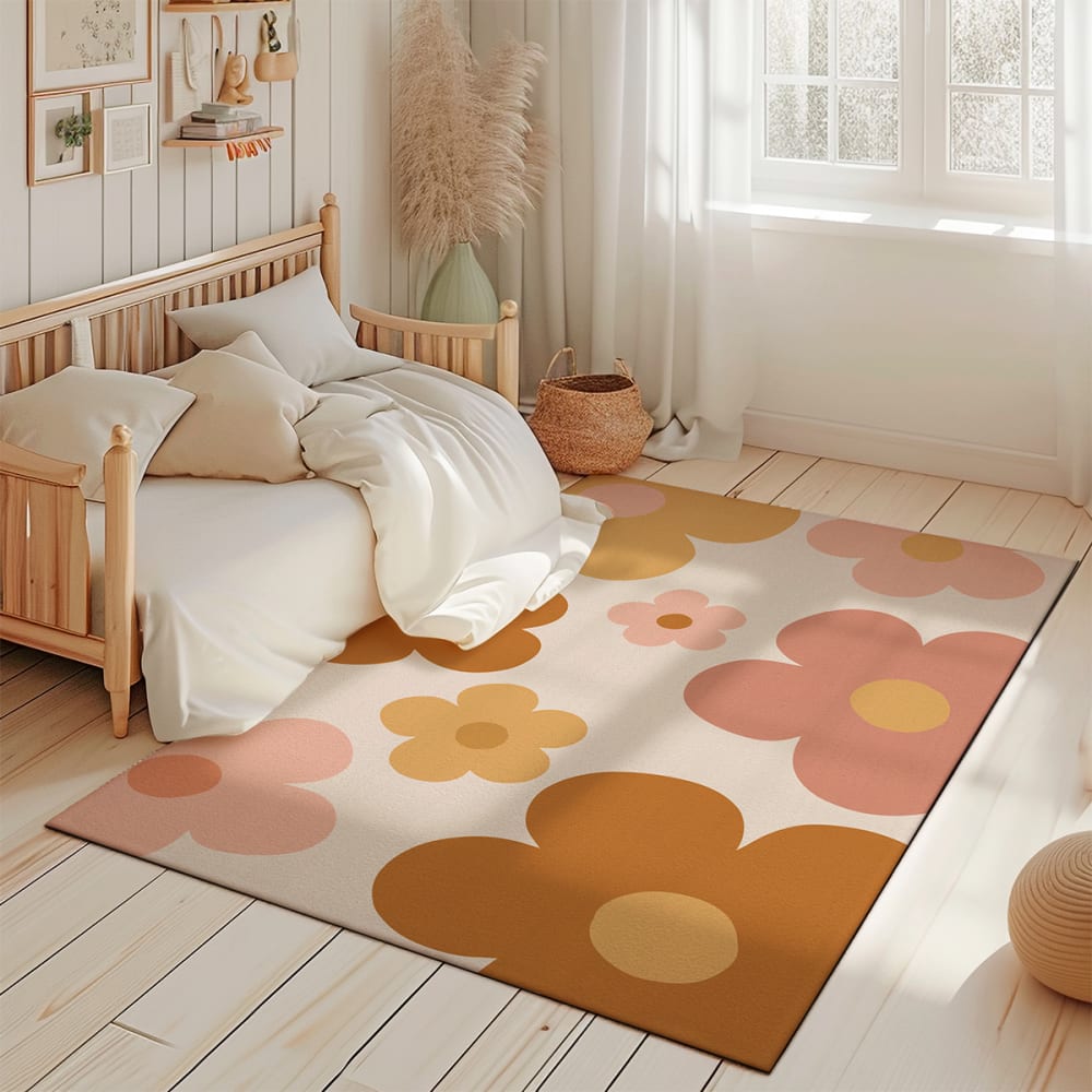 Tapis de jeu enfant marguerites groovy multicolore 85x130cm