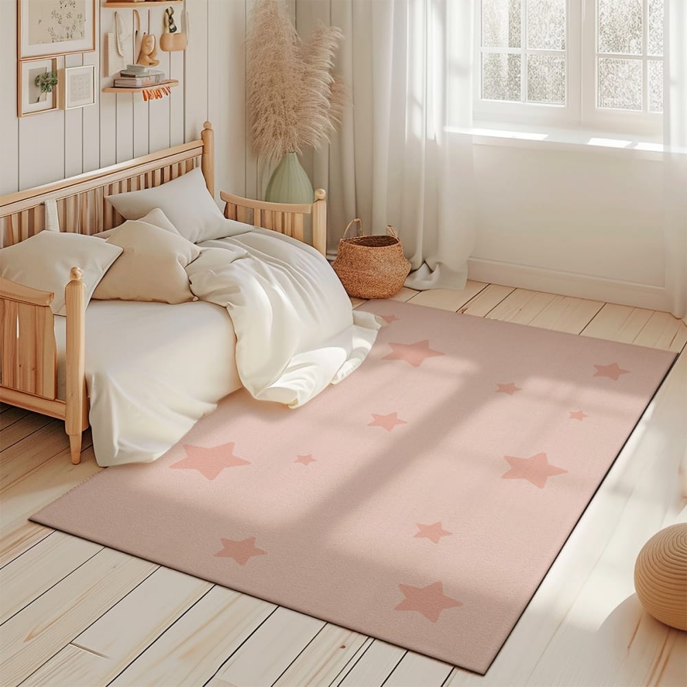 Tapis de jeu enfant étoiles rose 85x130cm