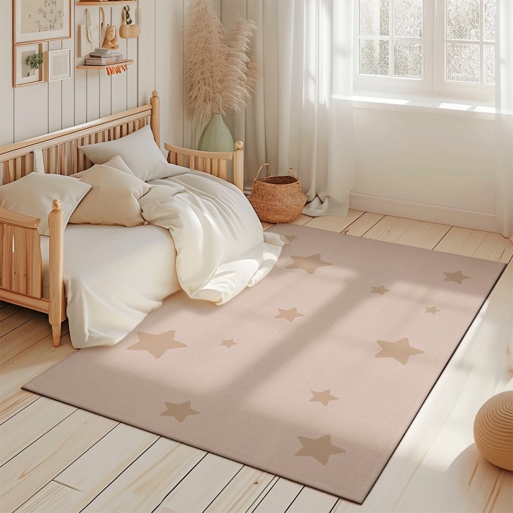Tapis de jeu enfant étoiles beige 85x130cm