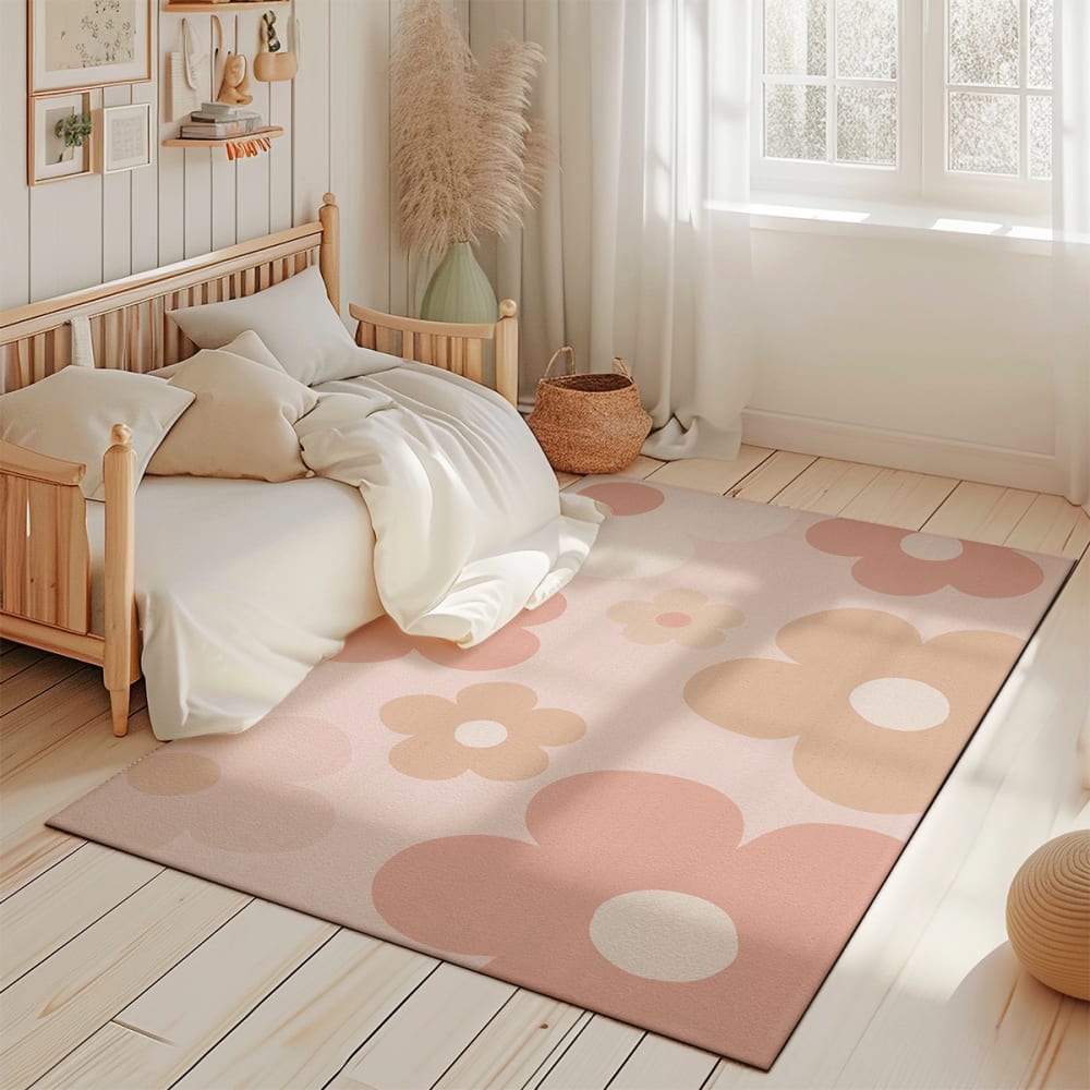 Tapis de jeu enfant  marguerites roses 85x130cm