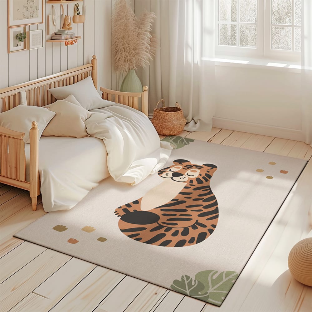 Tapis de jeu enfant animaux jungle tigre vert 85x130cm