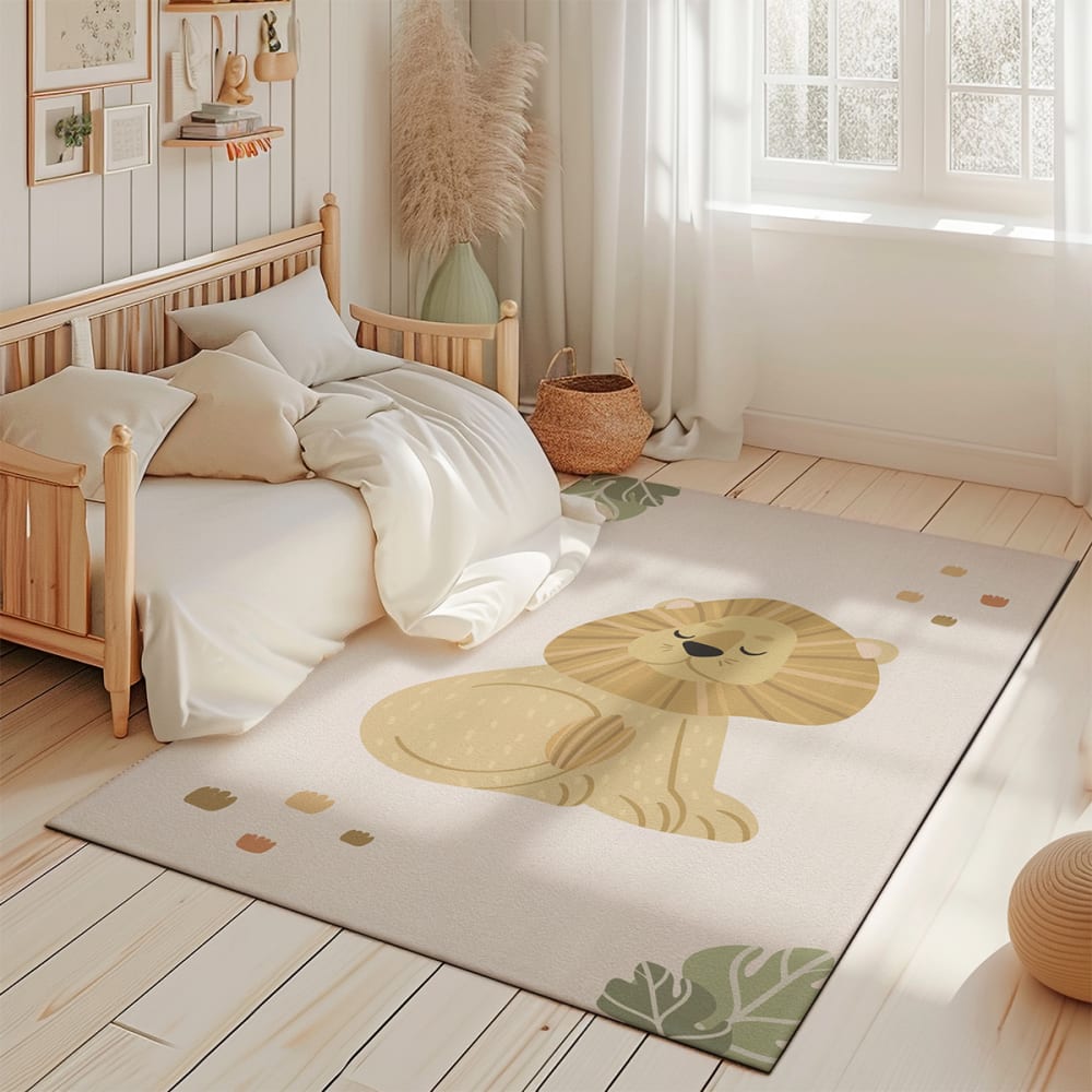 Tapis de jeu enfant animaux jungle lion vert 85x130cm