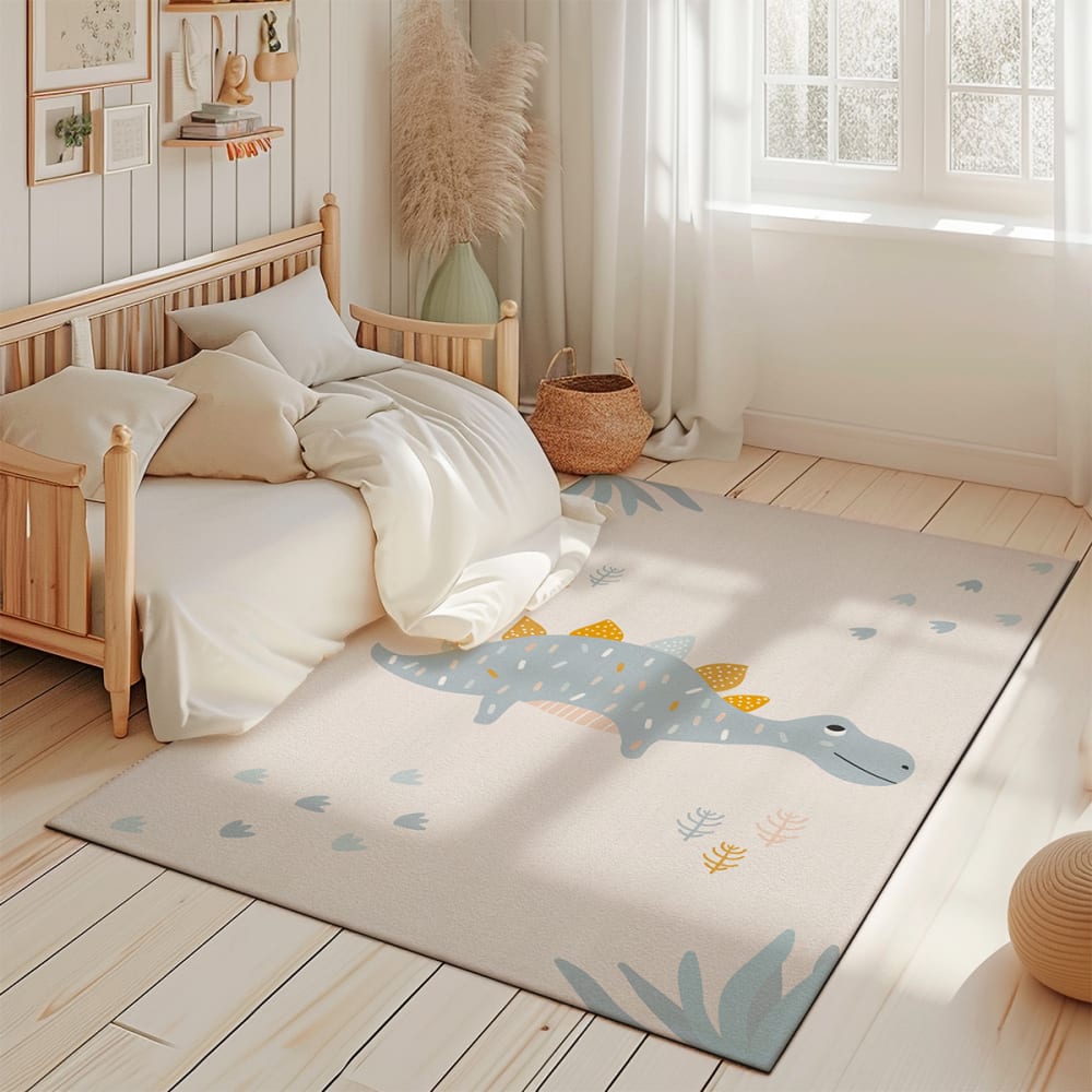 Tapis de jeu enfant dinosaures 2 bleu 85x130cm