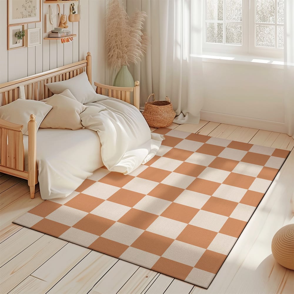 Tapis de jeu enfant  carreaux marron 85x130cm