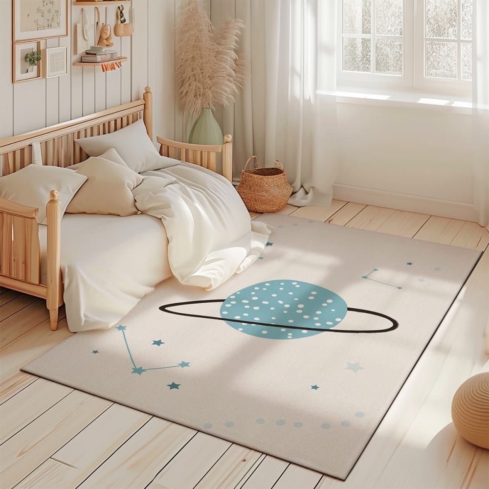 Tapis de jeu enfant  espace planète bleu 85x130cm