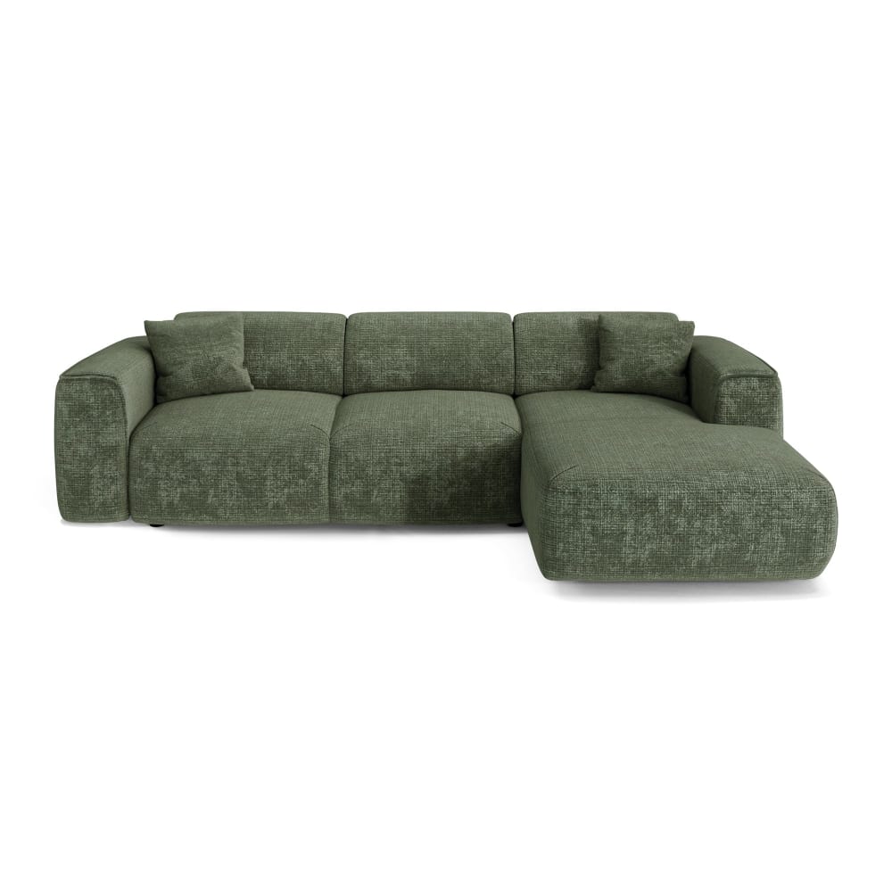 Canapé convertible angle droit 5 places en velours gaufré vert