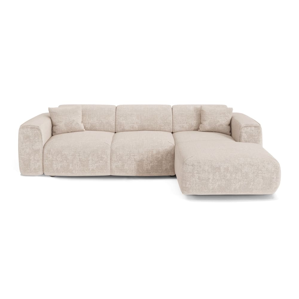Canapé convertible angle droit 5 places en velours gaufré crème
