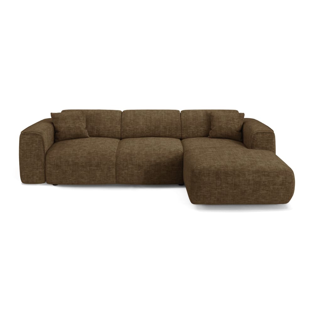 Canapé convertible angle droit 5 places en velours texturé brun