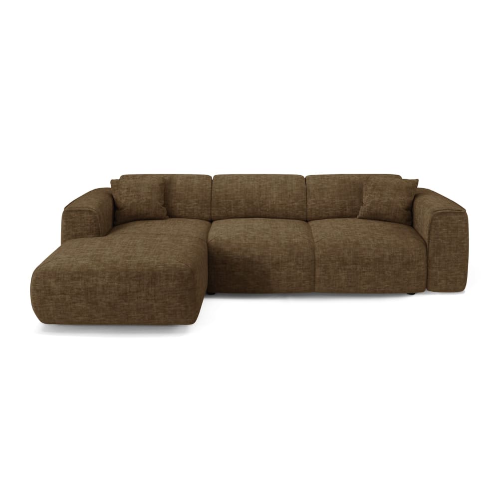 Canapé convertible angle gauche 5 places en velours texturé brun