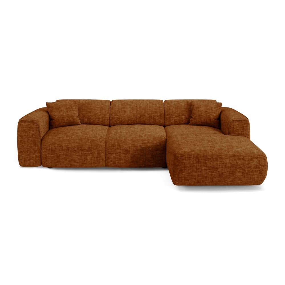 Canapé convertible angle droit 5 places en velours texturé brun