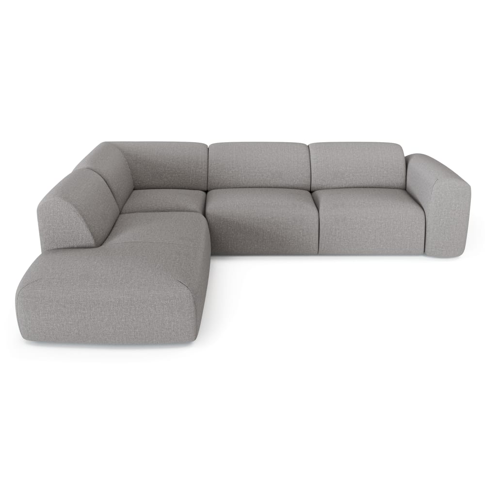 Canapé grand angle gauche 5 places tissu tramé gris clair