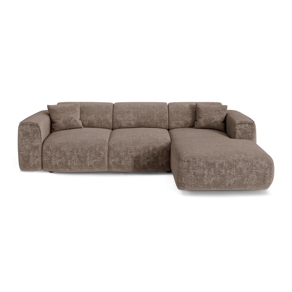 Canapé convertible angle droit 5 places en velours gaufré taupe