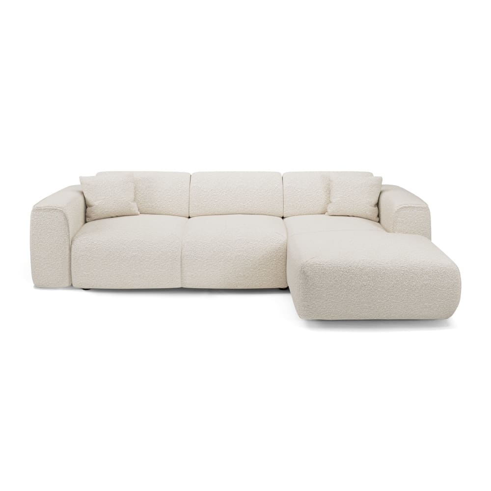 Canapé convertible angle droit 5 places en tissu bouclette crème