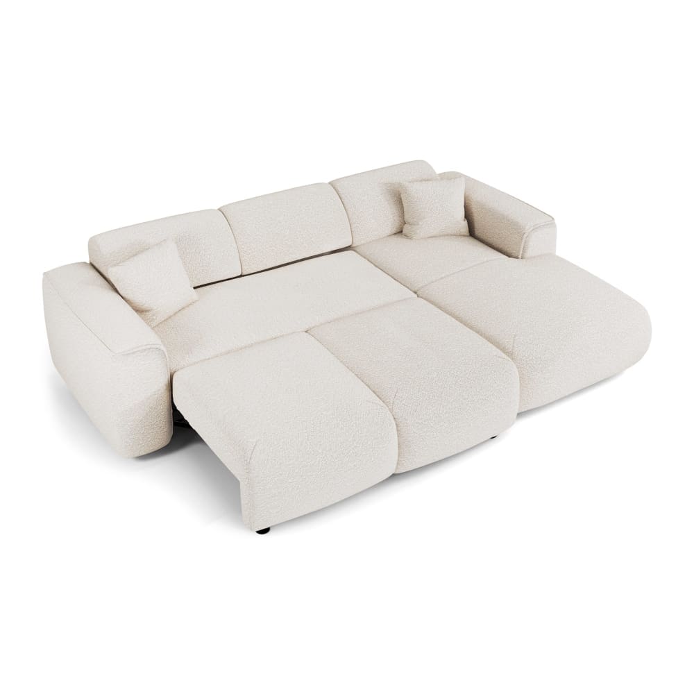 Canapé convertible angle droit 5 places en tissu bouclette crème