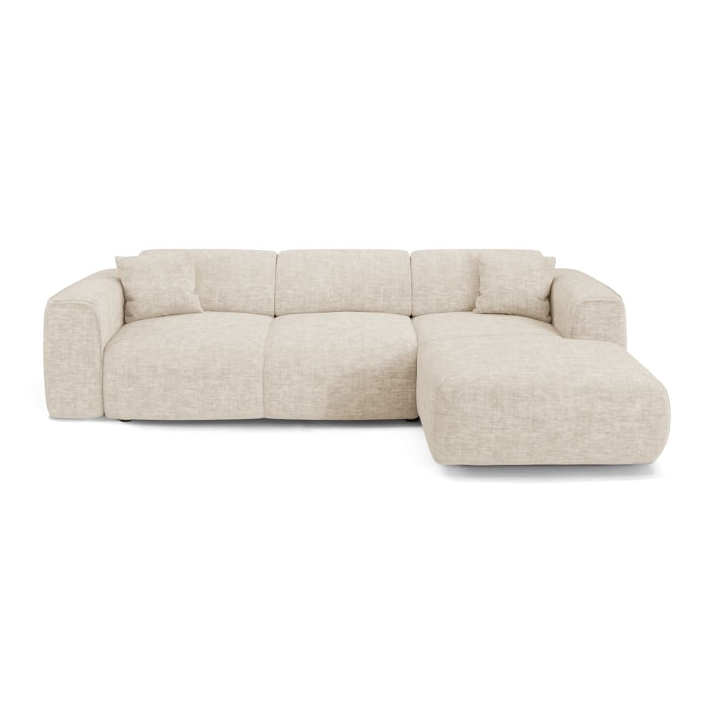 Canapé convertible angle droit 5 places en velours texturé beige