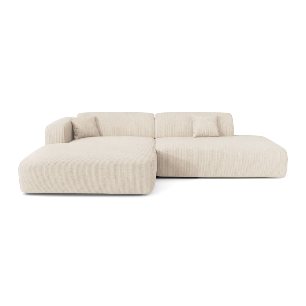 Canapé angle gauche ouvert velours côtelé crème 5 places