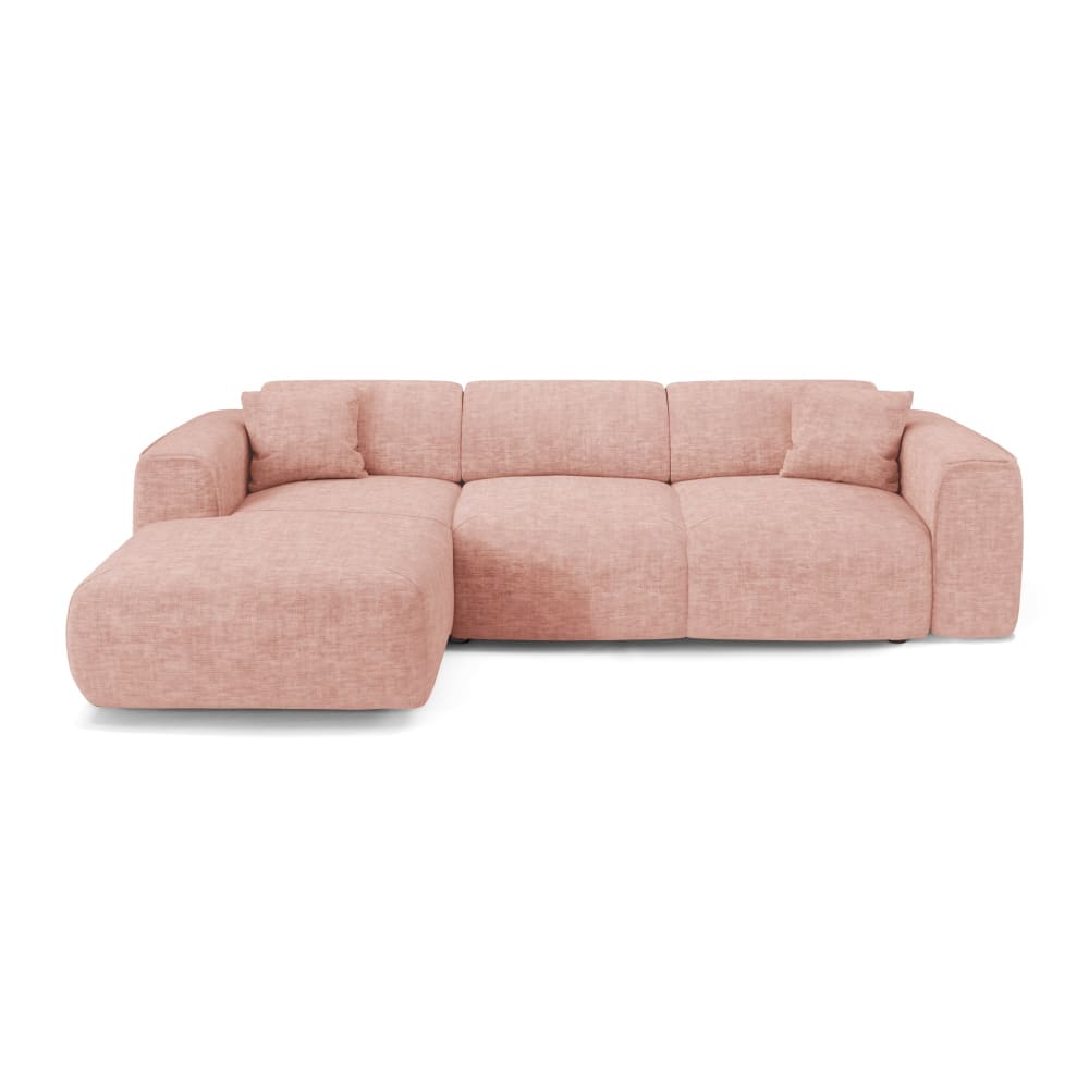 Canapé convertible angle gauche 5 places en velours texturé rose