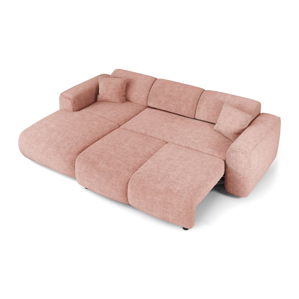 Canapé convertible angle gauche 5 places en velours texturé rose
