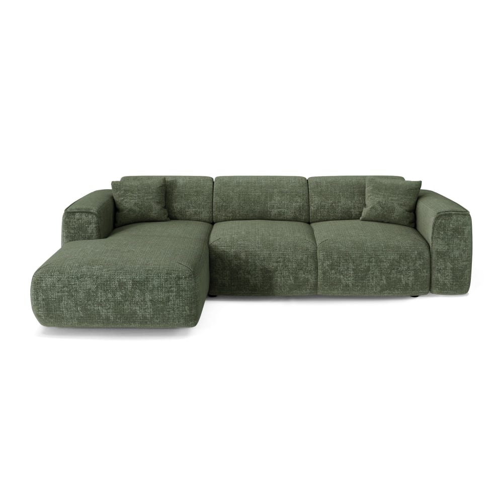 Canapé convertible angle gauche 5 places en velours gaufré vert