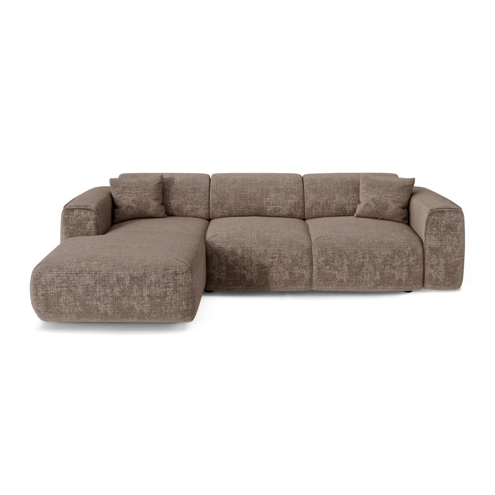 Canapé convertible angle gauche 5 places en velours gaufré taupe