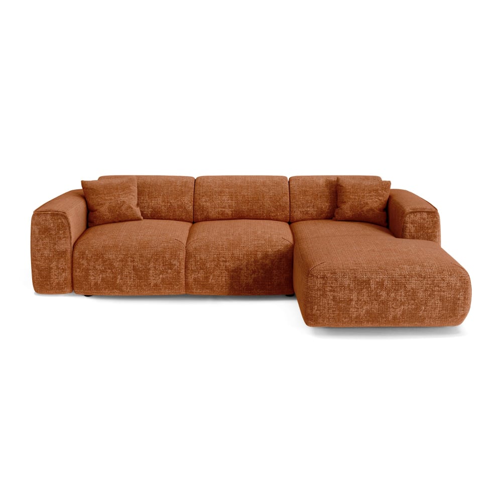 Canapé convertible angle droit 5 places en velours gaufré terracotta