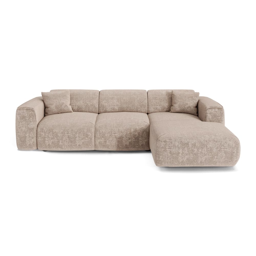 Canapé convertible angle droit 5 places en velours gaufré beige
