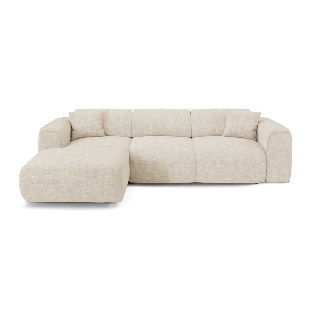 Canapé convertible angle gauche 5 places en velours texturé beige