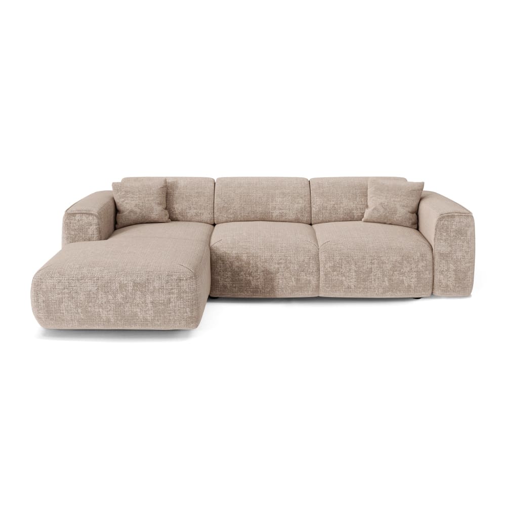 Canapé convertible angle gauche 5 places en velours gaufré beige