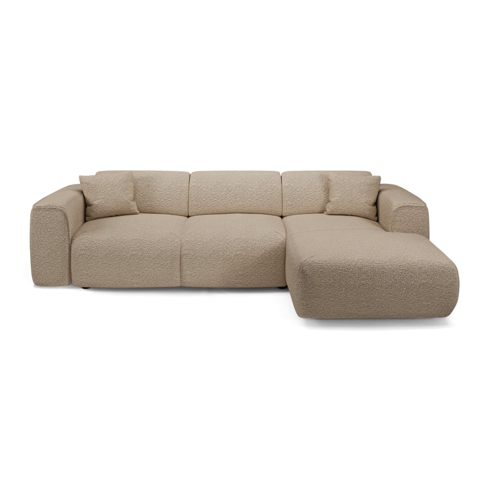 Canapé convertible angle droit 5 places en tissu bouclette taupe