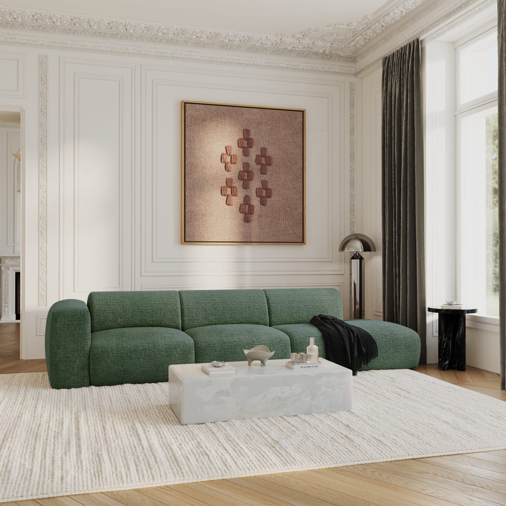 Canapé gauche 5 places en velours à motifs vert émeraude