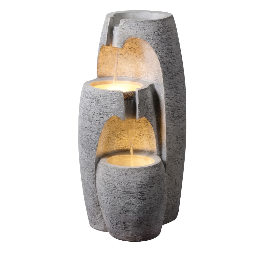 Fontaine de Jardin Urne 3 Niveaux LED Grise, 71 cm
