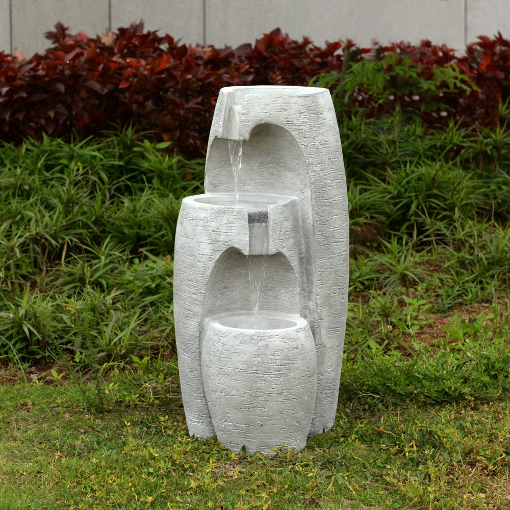 Fontaine de Jardin Urne 3 Niveaux LED Grise, 71 cm