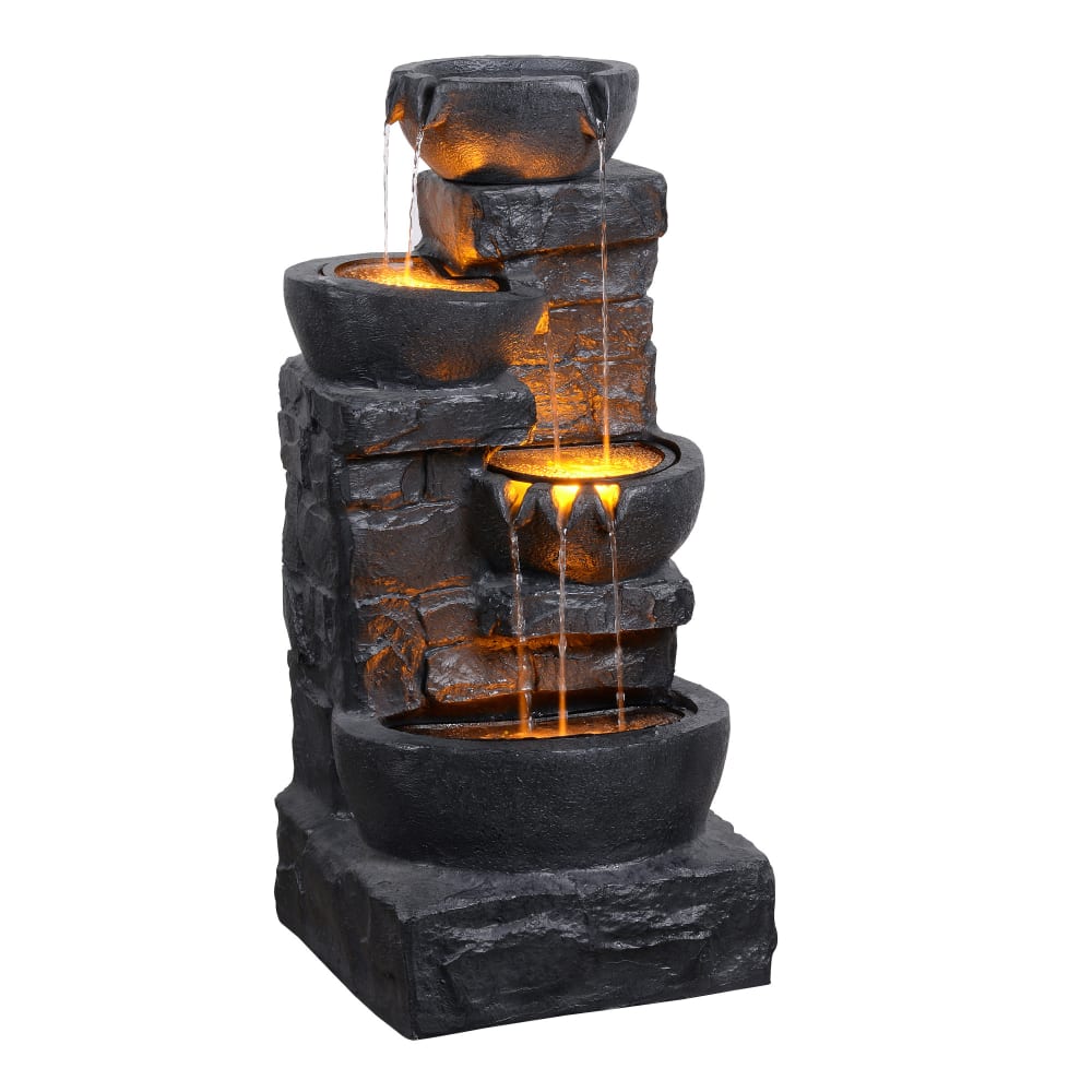 Fontaine de Jardin Cascade 4 Niveaux LED Gris Foncé, 83 cm