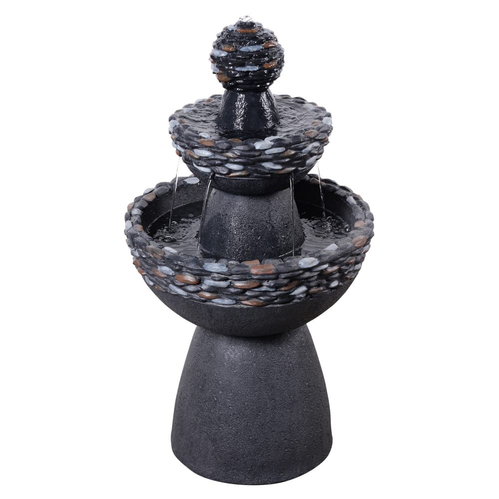 Fontaine de Jardin sur Socle 3 Niveaux LED Gris Foncé, 93 cm