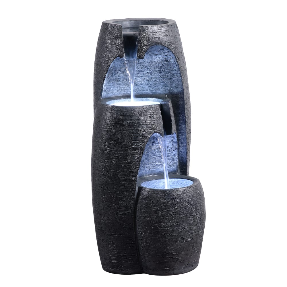 Fontaine de Jardin Urne 3 Niveaux LED Noire, 71 cm