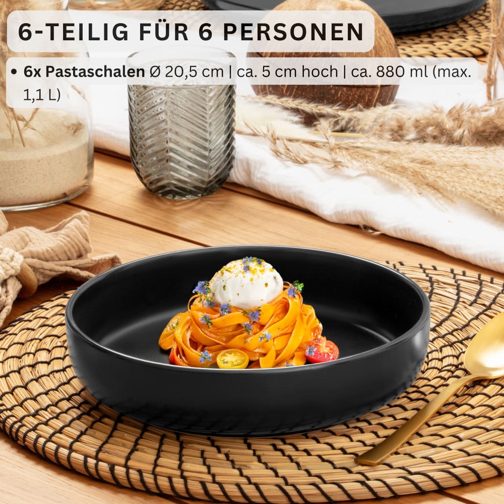 6er Set Pastaschalen aus Steingut, schwarz - Maisons Du Monde