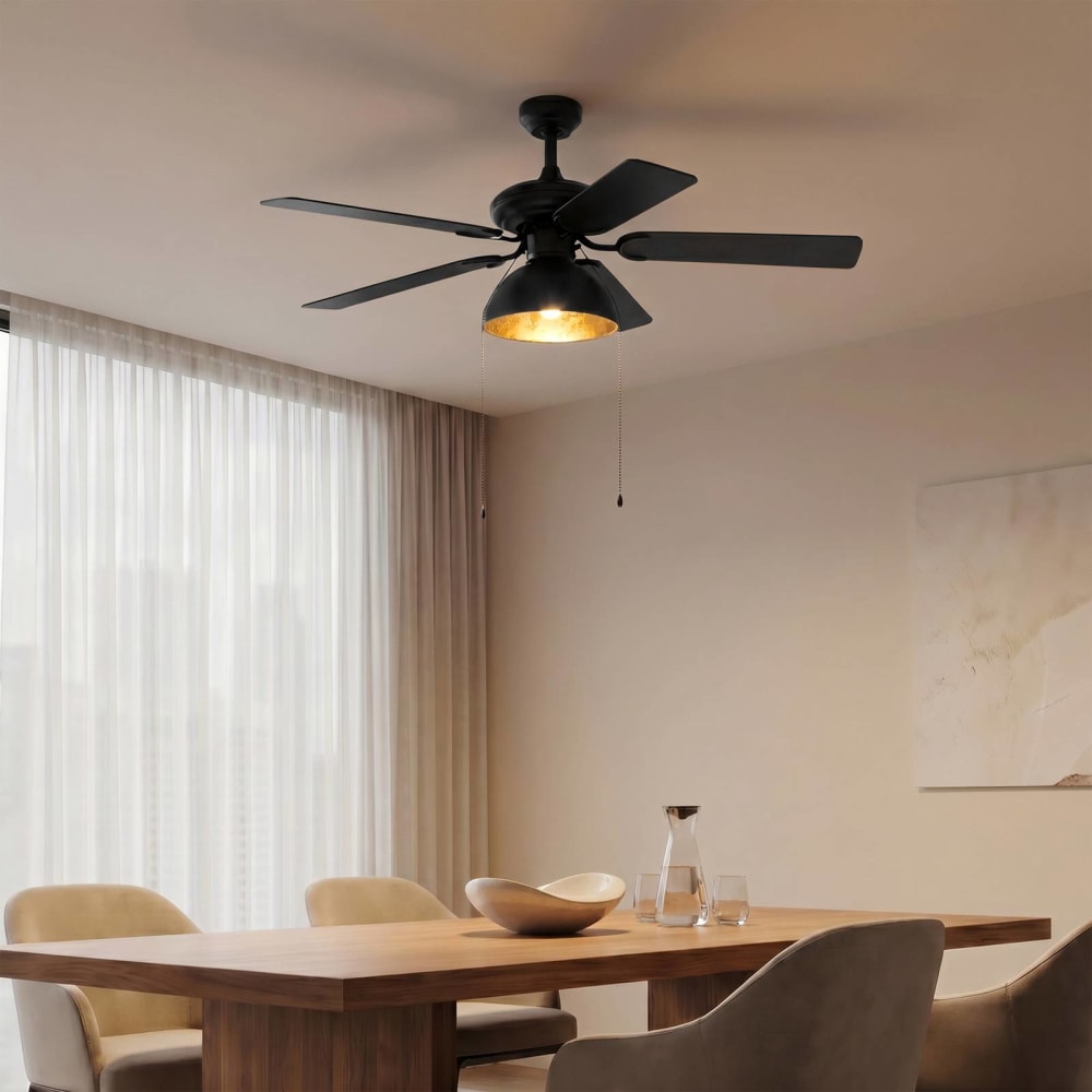 Deckenventilator mit Lampe aus Metall, schwarz - Maisons Du Monde