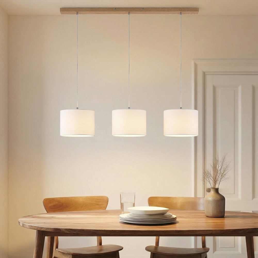 Pendelleuchte aus Textil, Holz hell, weiß - Maisons Du Monde