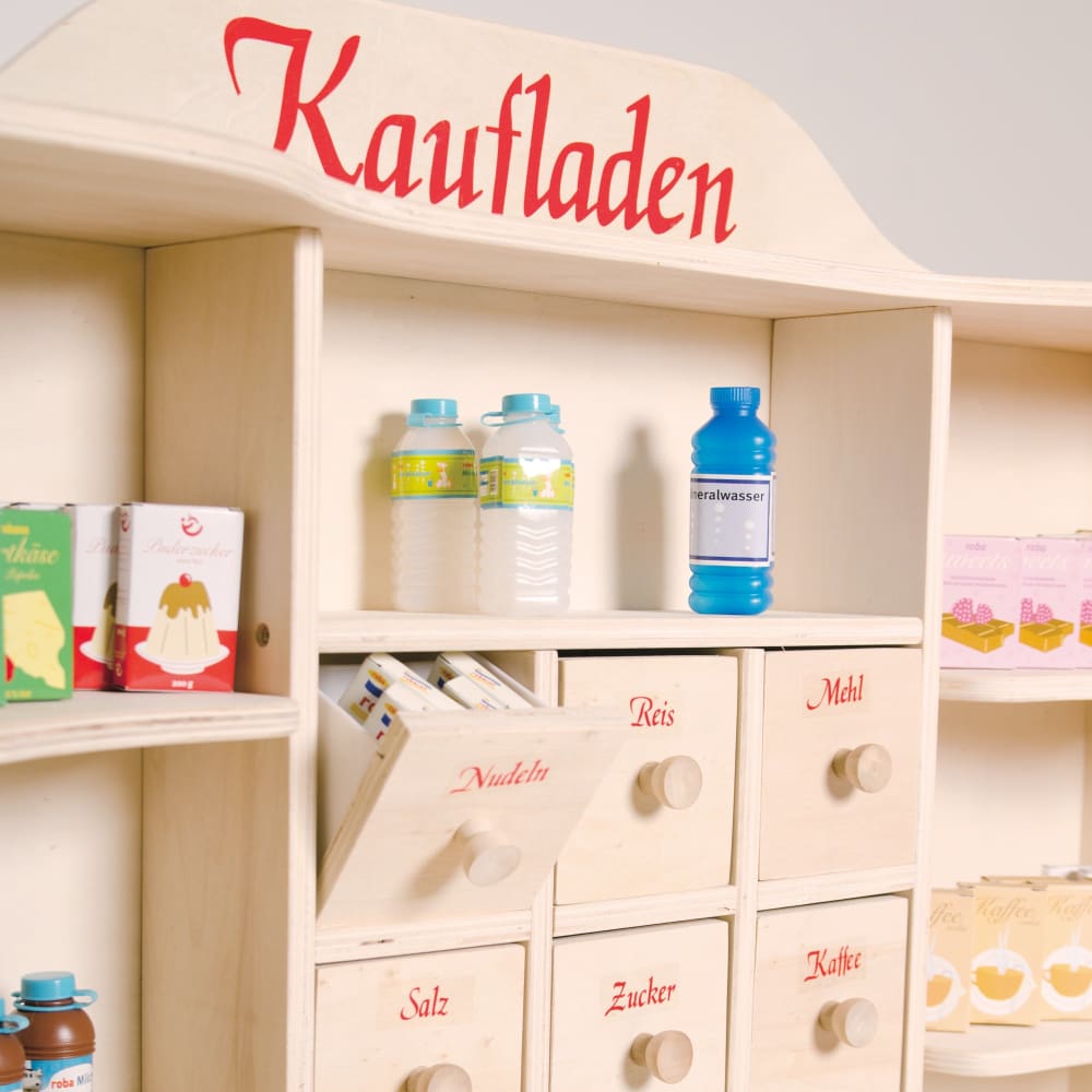 Kaufladen, 6 Schubladen, Seitentheke, & Zubehör, Holz natur -