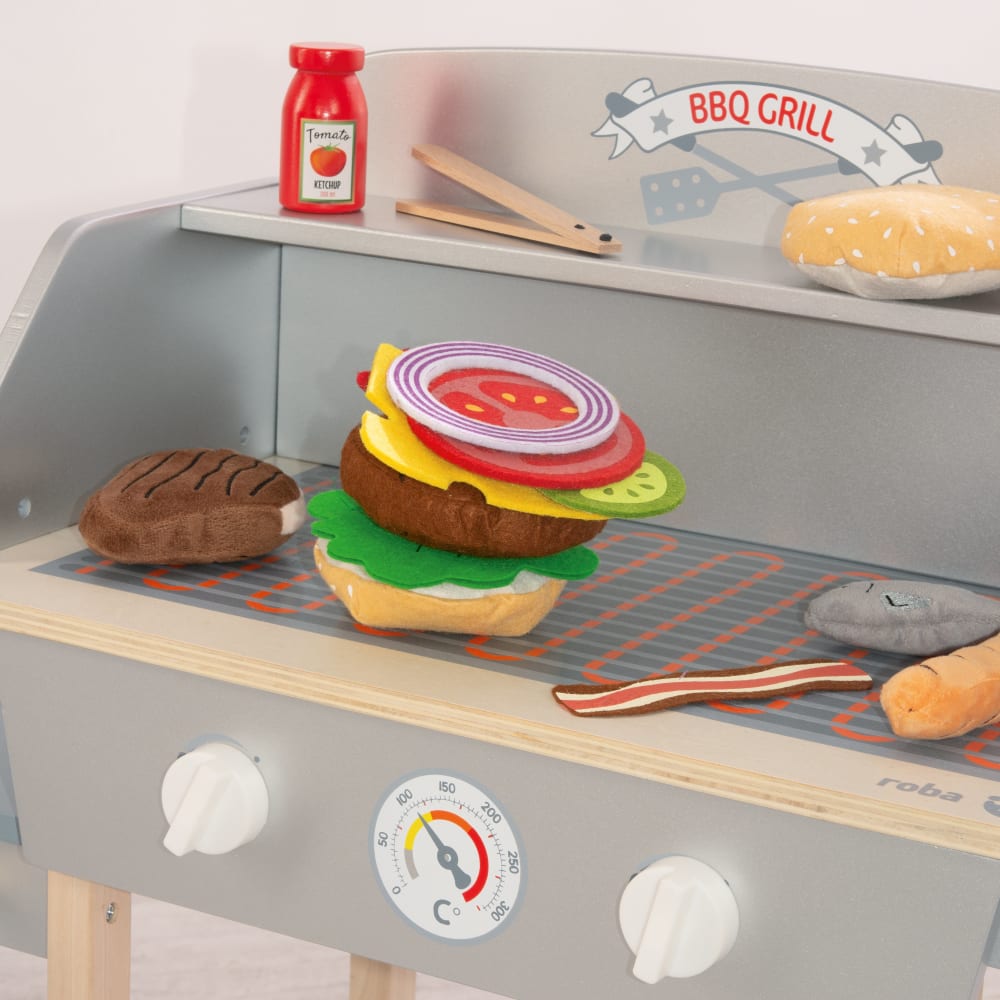 BBQ Grill aus Holz, 14-teiliges Zubehör, Grau/Natur - Maisons Du
