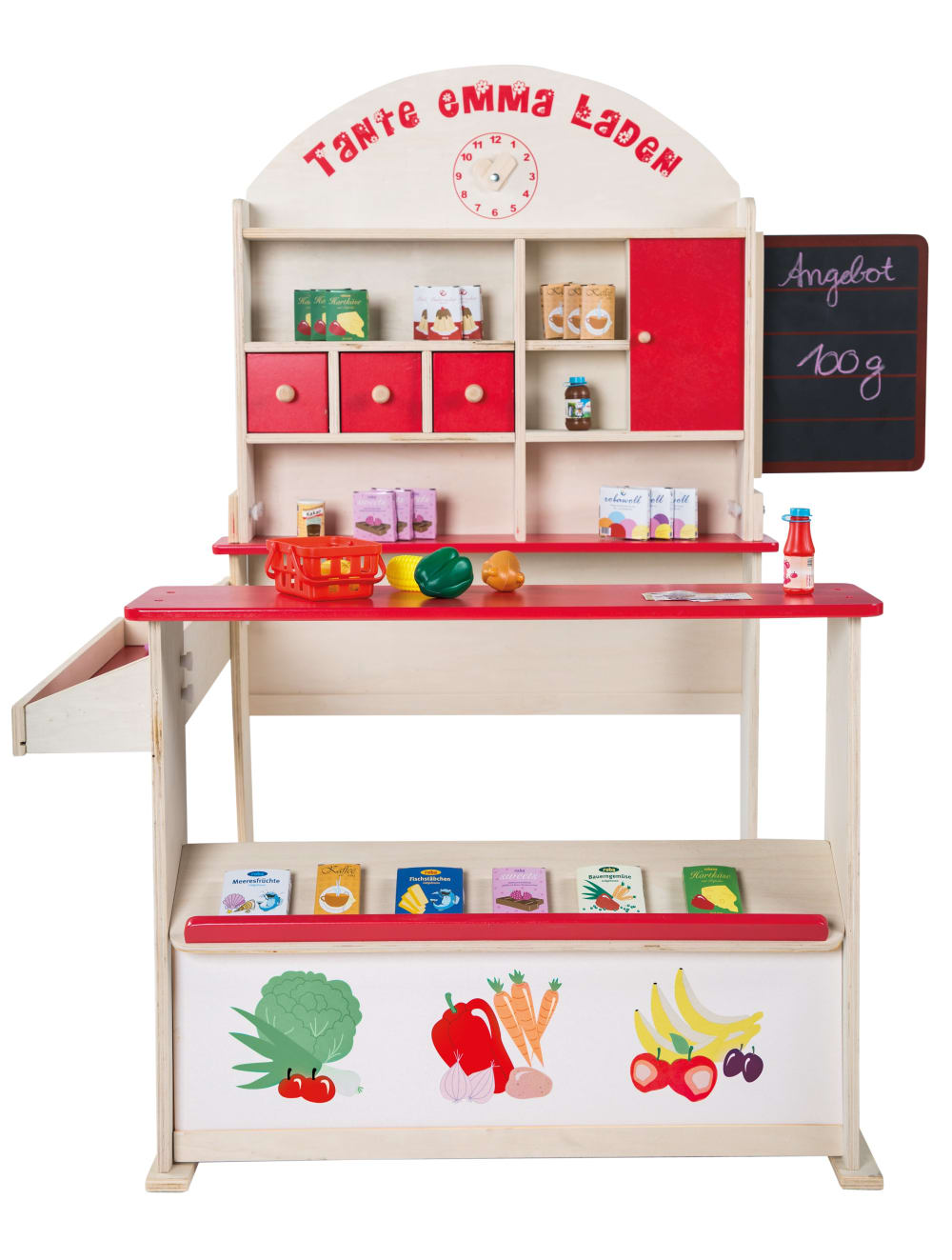 roba Kaufladen, Theke, Tafel, Seitentheke, Uhr, Holz natur BRAUN SPANPLATTE Kinder